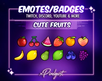 Cute Fruit Twitch Emotes Badges, Stream Food Aesthetic (Digital Download)