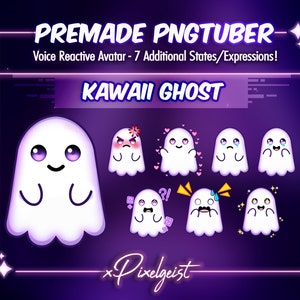 Leuke griezelige geest pngtuber, stemreactieve pngtuber-avatar, 7 expressies, halloween, stream pngtuber, twitch-streameritems