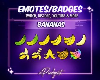 Banane Abzeichen, Bananen-Emotes, Bananen-Bit-Abzeichen, Food Stream Ästhetik, Food Emotes, Banana Twitch Stream Grafik