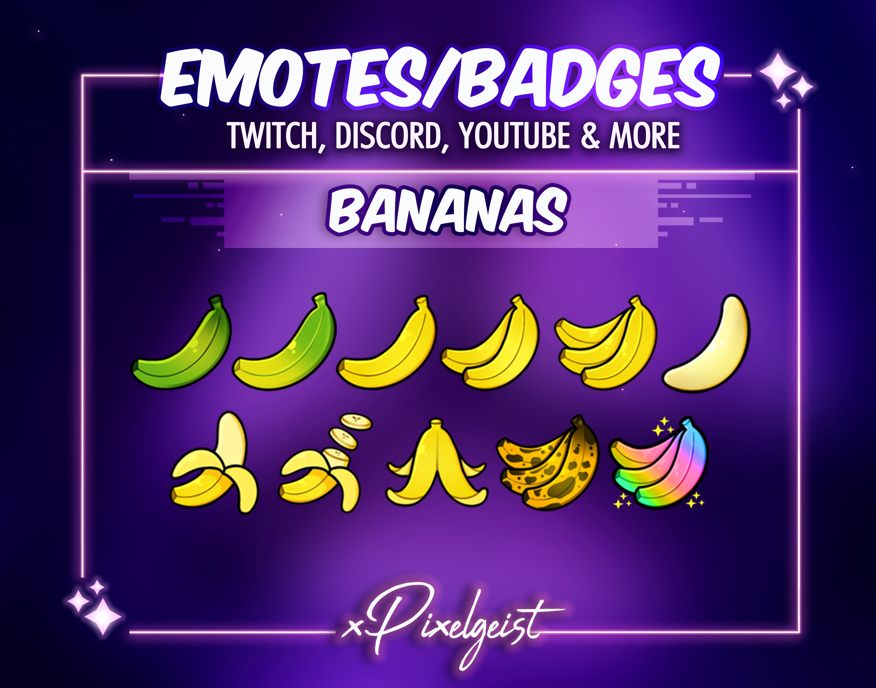 Banana Subscriber Badges, Banana Emotes, Banana Bit Badges, Food Stream