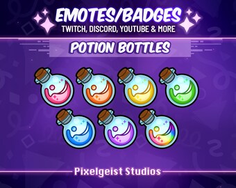 Cute Potion Bottle Emotes, Twitch Badges (Digital Download)