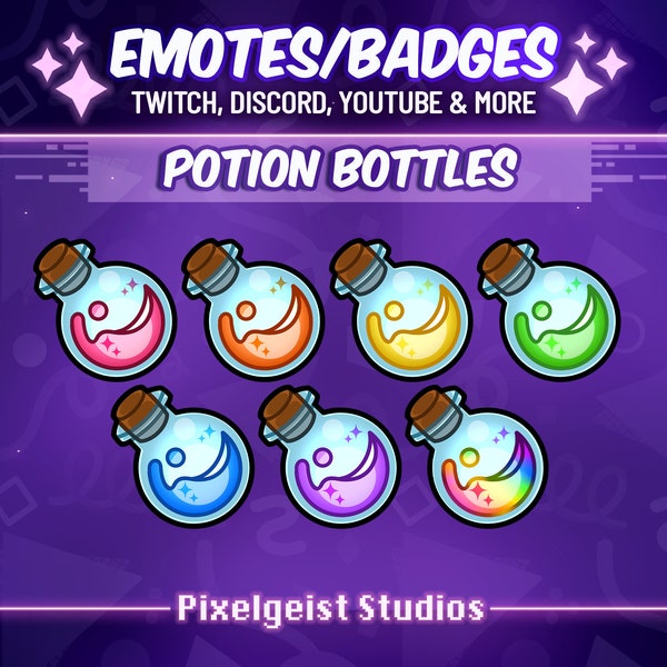 Potion Bottle Sub Badges, RPG Potion Emotes, Potion Bit Badges, Fantasy Stream Aesthetic, Role Playing Game Emotes, Magic Potion Bit Badges