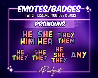 Pronomen Set Streaming Emote, Pride Emotes, Sie sie, Er Ihn, Sie, Sie, Non-Binary, Anstecker, Twitch Emote, Spende, Sofortiger digitaler Download