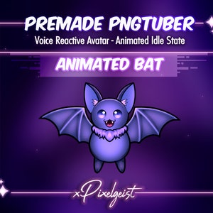 Cute Animated Bat PNGtuber, Voice Reactive PNGtuber Avatar, Spooky Bat Avatar, Halloween, Stream PNGTuber, Twitch Streamer Assets