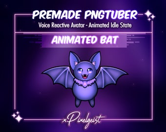 Cute Animated Bat PNGtuber, Voice Reactive Avatar (Digital Download)