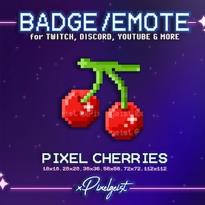 Pixel Cherries Emote, Cherry Emote, Kawaii Fruit, Channel Points, Badge, Twitch Emote, Streamer Graphics, Donation, Instant Digital Download