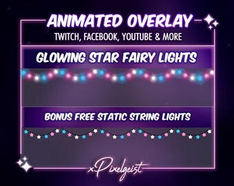 Animated Star Fairy Lights Stream Overlay: Pink, Blue, White (WEBM, PNG)