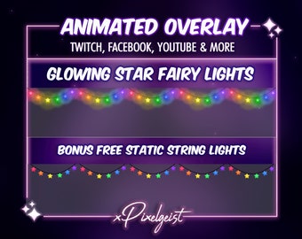 Animated Rainbow Star String Lights Stream Overlay (WEBM, PNG)