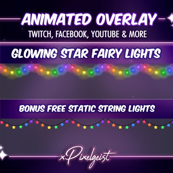 Animated Rainbow String Lights Stream Overlay, Pastel Animated Twitch Overlay, Animated String Lights, Rainbow Overlay, Streamer Graphics