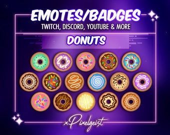 Kawaii Donut Stream Emotes: Twitch Badges, Discord Emotes