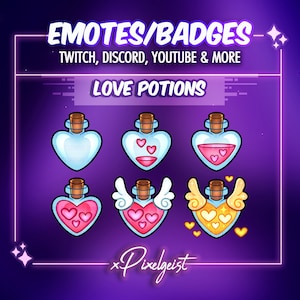 Love Potion Sub Badges, Heart Bottle Emotes, Heart Potion Badges, Fantasy Stream Aesthetic, Pink Potion Emotes, Love Potion Bit Badges