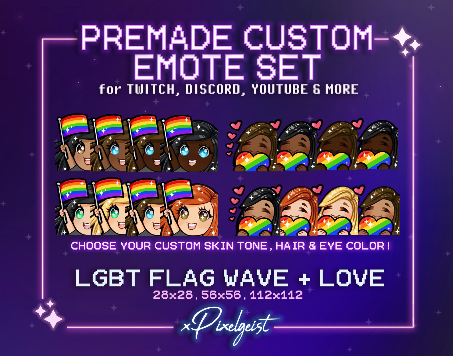Premade Custom Emotes LGBT Flag Emote Set Hugging Heart Etsy Australia