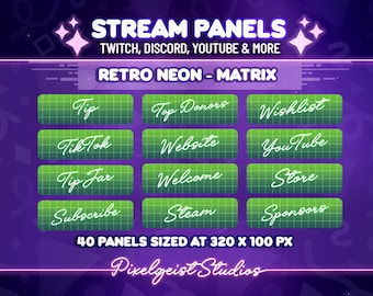 Retro 80s Neon Twitch Panels: 80er Matrix Design (Instant Download)