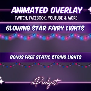 Animated String Lights Stream Overlay, Animated Twitch Overlay, String Lights, Glowing Overlay, Streamer Graphics - Blue, Purple, Pink