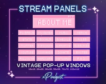 Pink Pixel Twitch Panels: Vaporwave Retro Theme (Instant Download)