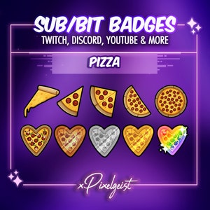 Pizza Slice Sub Badges, Pizza Emotes, Foodie Theme Badges, Food Stream Aesthetic, Heart Pizza Emotes - Instant Download, Stream Graphics