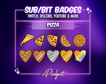 Pizza Slice Sub Badges, Pizza Emotes, Foodie Theme Badges, Food Stream Aesthetic, Heart Pizza Emotes - Instant Download, Stream Graphics