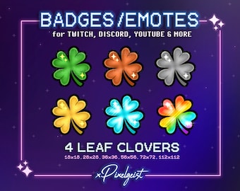 Lucky Four Leaf Clover Twitch Badges: Shamrock Streamer Graphics (Instant Download)