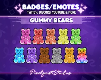 Sweet Gummy Bear Twitch Sub Badges: Candy Emotes (PNG)