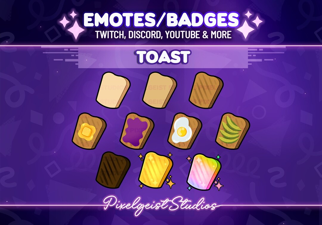 Toast Badges, Cute Food Emotes, Toast Bit Badges, Food Stream Aesthetic