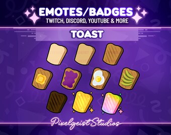 Toast Badges, Cute Food Emotes, Toast Bit Badges, Food Stream Aesthetic, Breakfast Emotes, Emotes for Twitch, YouTube -  Instant Download