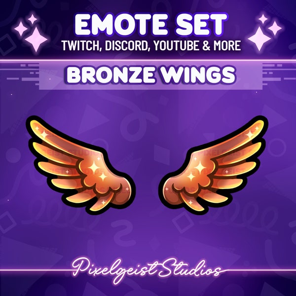 Bronze Angel Wing Emote Set, Cute Wing Emotes, Celestial Badges, Fantasy Stream Aesthetic, Holy Emotes, Angel Wing Emotes - Instant Download