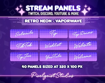 Retro 80s Twitch Panels Neon: Wasserstrahl Design (Digitaler Download)