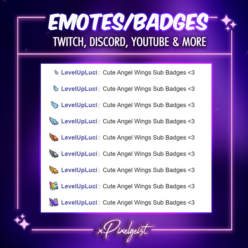 Angel Wing Subscriber Badge Set, Cute Wing Emotes, Celestial Badges