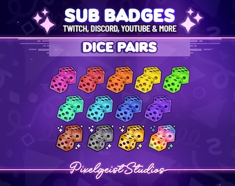 Dice Pair Badges, 6 Sided Dice Emotes, Di Badges, Casino Aesthetic, Emotes for Twitch, YouTube -  Instant Download