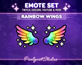 Conjunto de gestos Rainbow Angel Wing, lindos gestos de ala dorada, insignias celestiales Kawaii, gestos de alas angelicales, gestos de alas de ángel - Descarga instantánea
