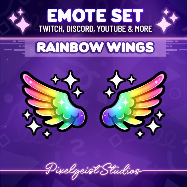 Rainbow Angel Wing Emote Set, Cute Gold Wing Emotes, Kawaii Celestial Badges, Angelic Wings Emotes, Angel Wing Emotes - Instant Download