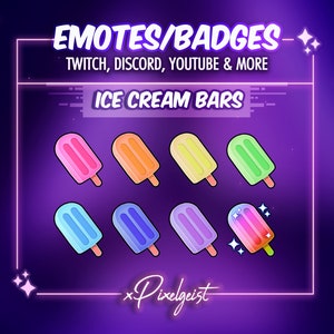 Ice Cream Bar Emotes, Popsicle Sub Badges, Frozen Treat Emotes, Ice Cream Badges, Set of 8 Badges - Instant Download, Stream Graphics