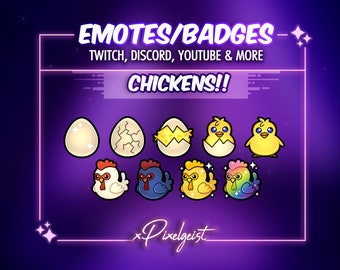 Niedliche wachsende Huhn-Sub-Abzeichen, Huhn-Emotes, Ei-Bit-Abzeichen, Bauernhof-Strom-Ästhetik, Life Sim-Spiel-Emotes, Huhn-Bit-Abzeichen