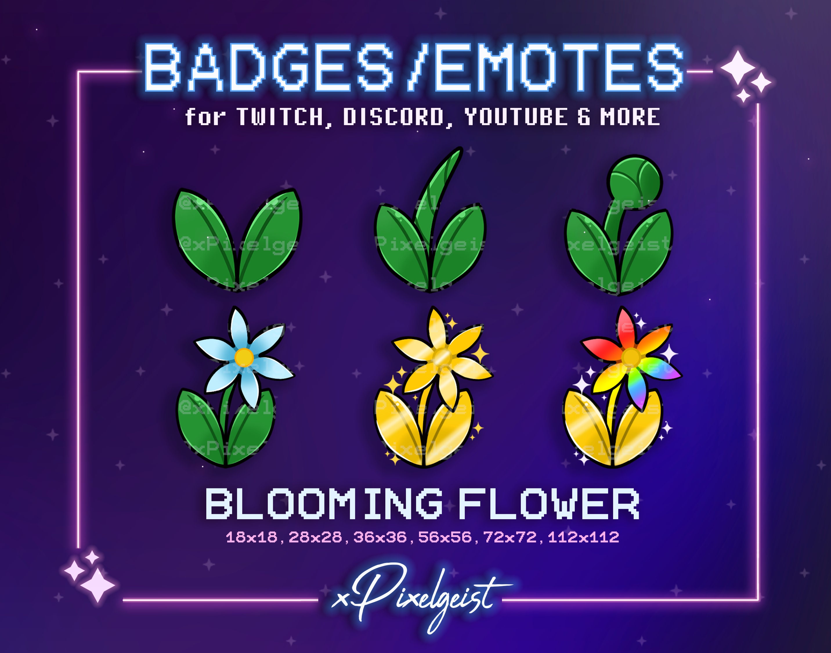 Sprouting Flower Badges, Blooming Flower Badge, Bit Badge, Sub Badge, Twitch Badge, Streamer Graphics, Emotes, Donation, Instant Download