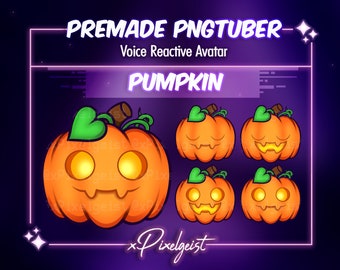 Jack-O-Lantern Pumpkin PNGtuber, Cute Halloween VTuber, Premade Reactive PNGtuber Avatar, Voice Reactive Avatar, Stream Vtuber