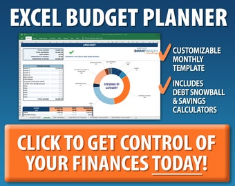 Excel Budget Planner, Budget Spreadsheet Template, Tracker for Bills, Expenses and Debt, Customizable Monthly Worksheet, Digital Download