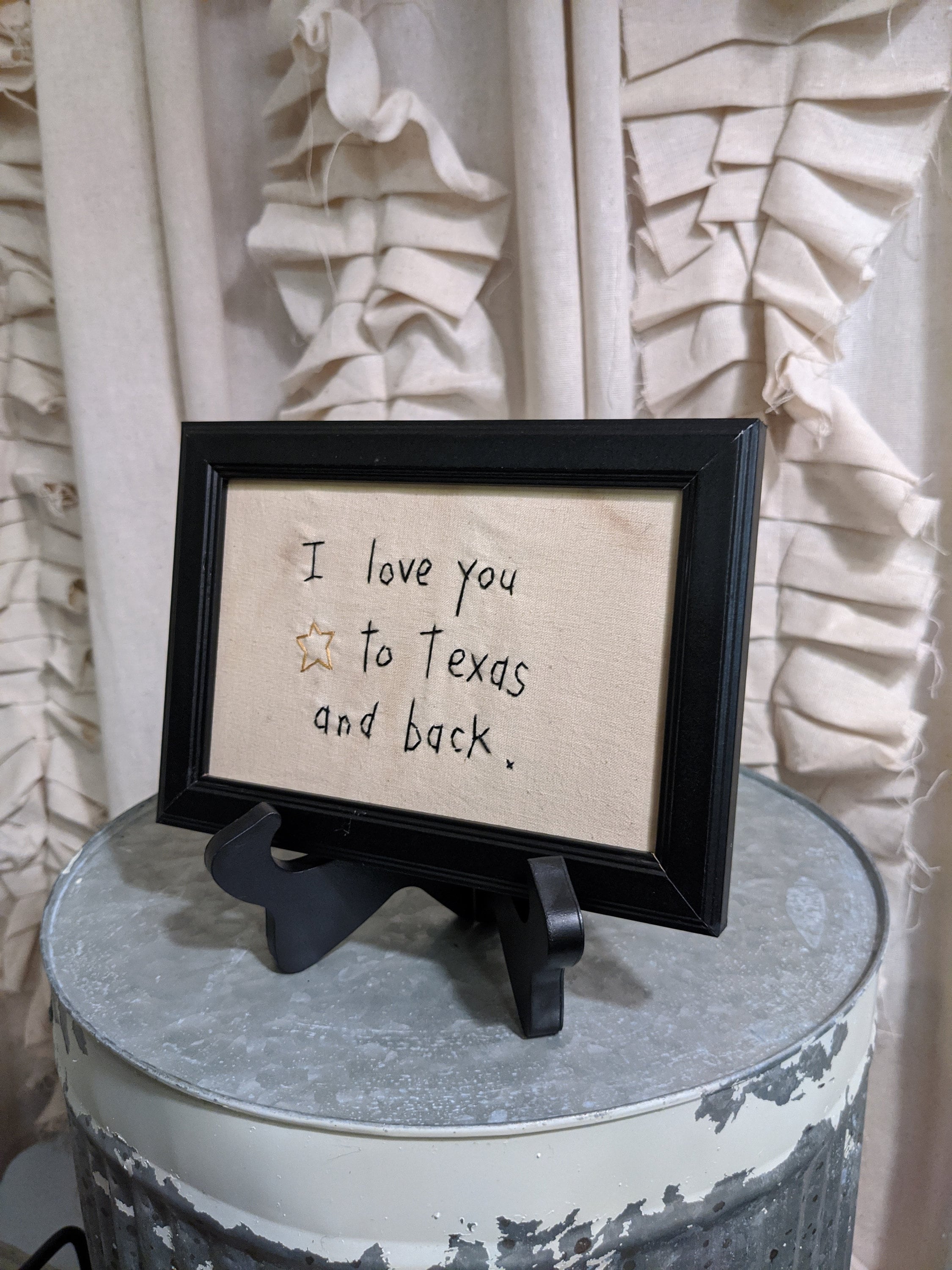 I Love You to Texas and Back Hand Stitchery 4x6 Etsy