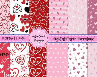 Valentine Seamless Digital Paper Pack | Heart Patterns for Scrapbooking & Crafts