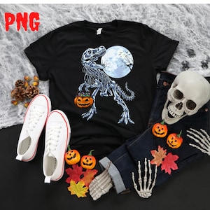 Dinosaurs Halloween PNG, Dinosaur PNG Pumpkin Png, T Rex Png, Halloween Skeleton Sublimation Design,Instant Download