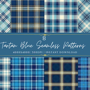 Blue Plaid Seamless Pattern Bundle | Tartan Digital Paper (Instant Download)