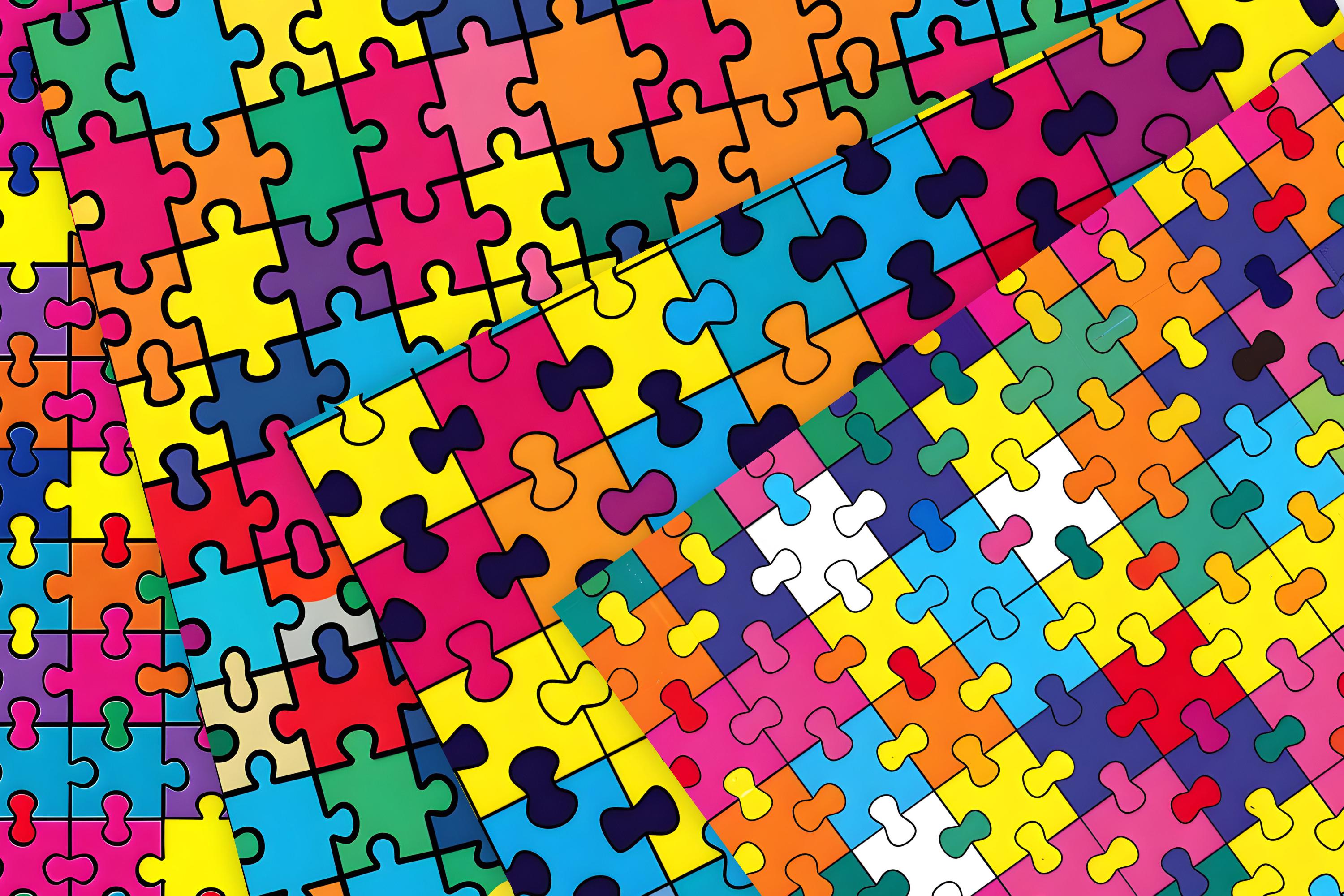 Autism Awareness Puzzle Patterns Bundle | Colorful Seamless Digital ...
