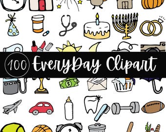 100 iconos de estilo doodle dibujados a mano / pegatinas para agendas (descarga digital PNG)