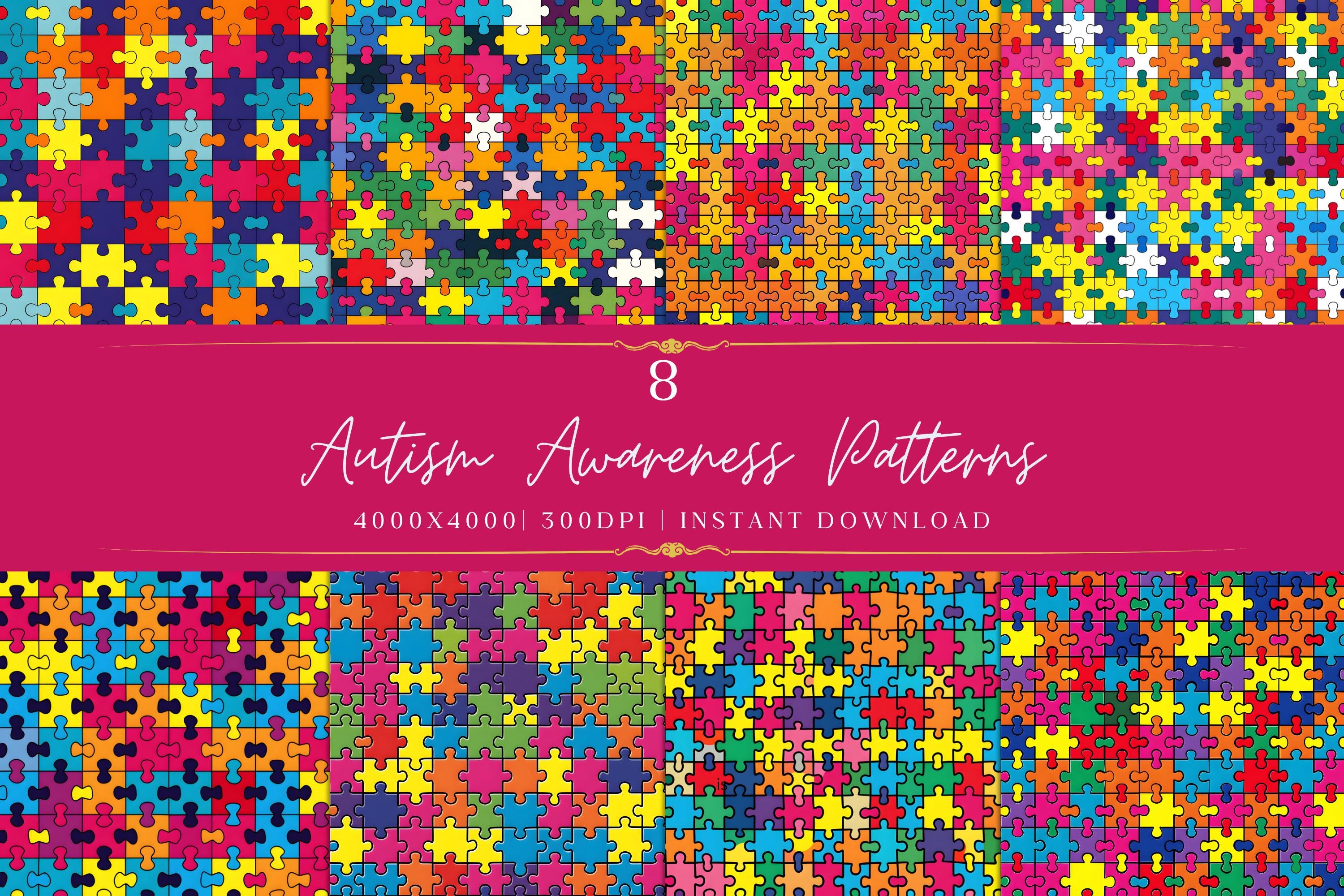Autism Awareness Puzzle Patterns Bundle | Colorful Seamless Digital ...