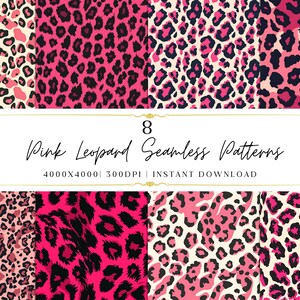 Sömlösa mönster med knallrosa leopardmönster | Retro gepard (digital nedladdning)