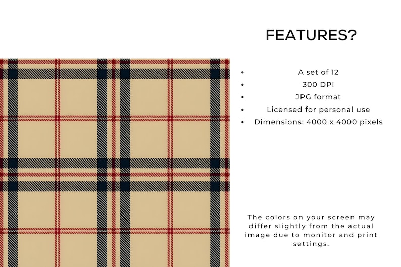 Plaid Digital Paper Pack | Seamless Tartan Pattern Backgrounds - Etsy