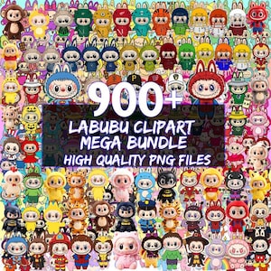 Mais de 900 mega pacotes de clipart de Labubu, pacote de PNG de Labubu, clipart de Labubu, pacote de Labubu PNG, mais de 900 downloads digitais de desenhos animados fofos