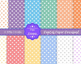 Paw Print Digital Paper Bundle | Seamless Pet Pattern Set | Digital Download
