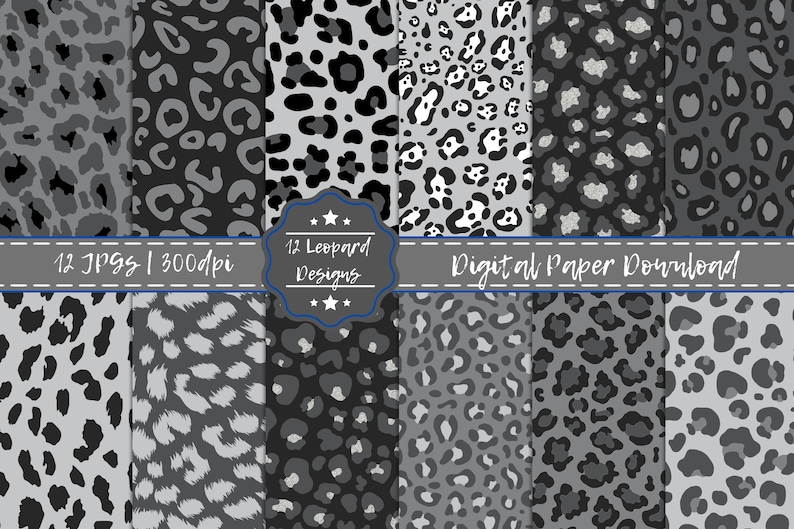 Leopard Print Digital Paper Seamless Pattern Bundle | Black & Grey ...