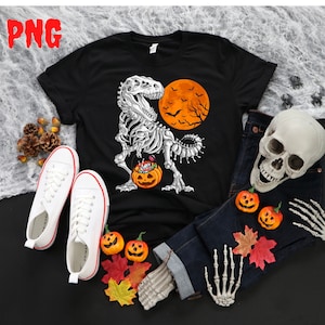 Dinosaurs Halloween PNG, Dinosaur PNG Pumpkin Png, T Rex Png, Halloween Skeleton Sublimation Design,Instant Download