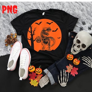 Dinosaurios de Halloween PNG, Dinosaurio PNG Calabaza PNG, T Rex PNG, Diseño de sublimación de esqueleto de Halloween, Descarga instantánea